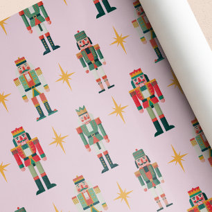 Pink Midcentury Retro Nutcracker Christmas  Wrapping Paper