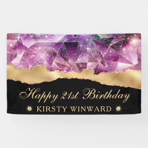 Pink Midnight Crystal Galaxy 21st Birthday Banner