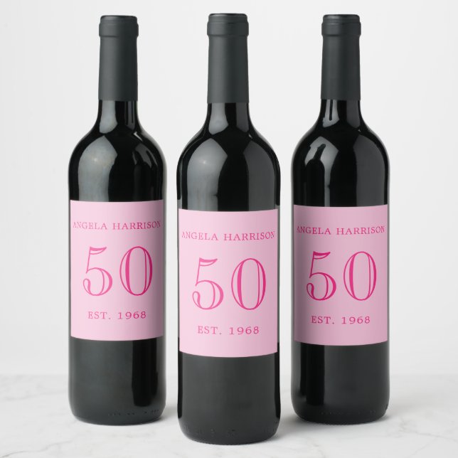 Pink Milestone Birthday Party  Wine Label (Bottles)