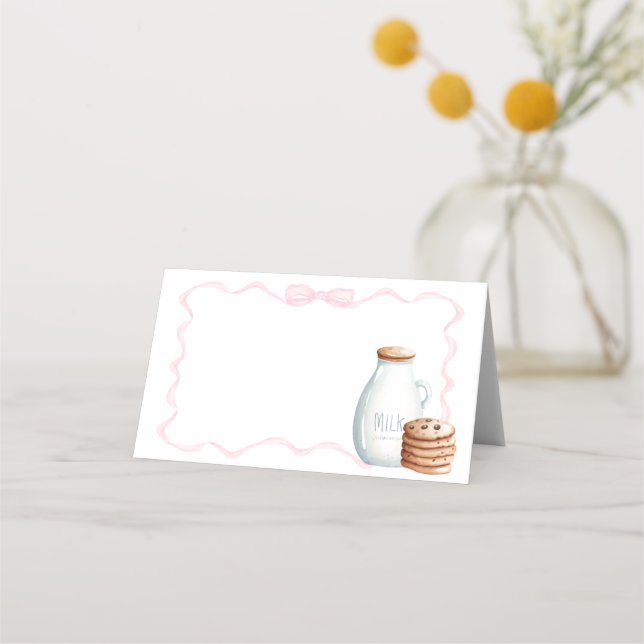 Pink Milk and Cookies Baby Shower Place Card (Front)