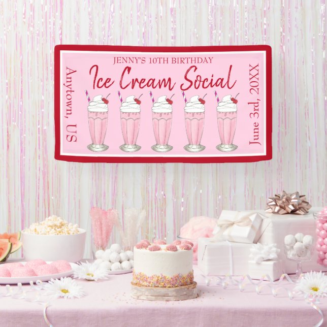 Pink Milkshake Ice Cream Social Birthday Party Banner (Party)