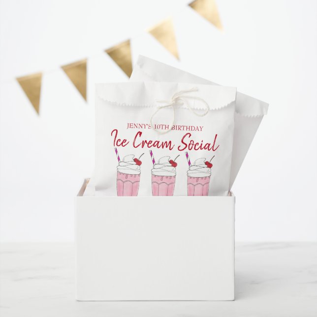 Pink Milkshake Ice Cream Social Birthday Party Favour Bag (Party)