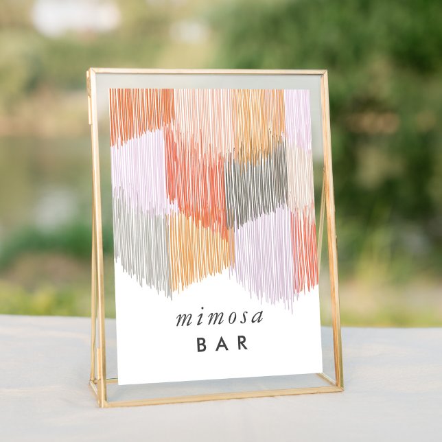 Pink Mimosa Bar Fringe Bachelorette Table Sign (Pink modern fringe bachelorette party mimosa bar table sign.)