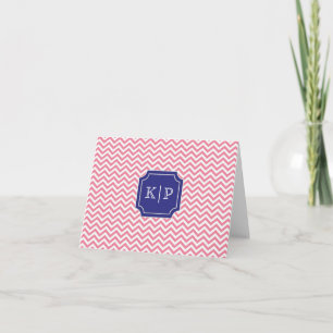 Pink Mini Chevron Monogram Folded Note Card
