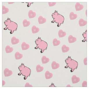 Pink Mini Pigs and Hearts Fabric
