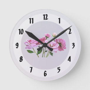Pink Miniature Roses Round Clock