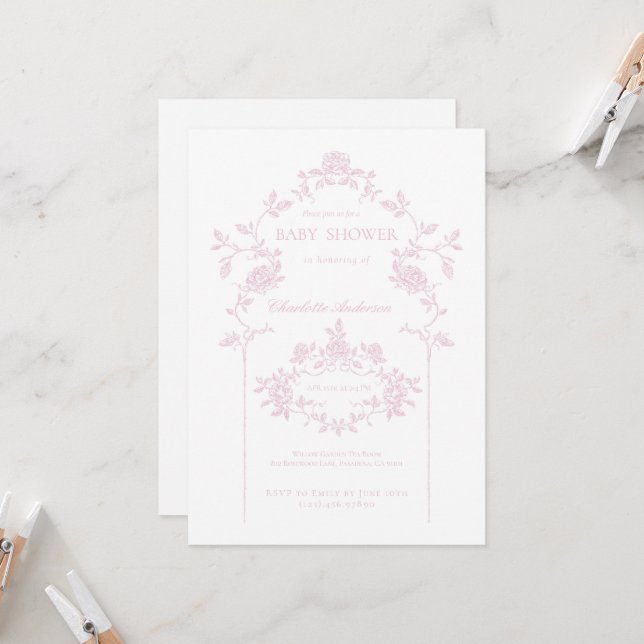 Pink Minimal Baby Shower Invitation (Front/Back In Situ)