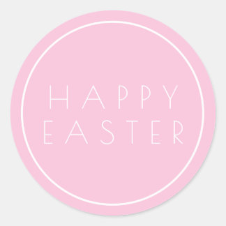Pink Minimal Happy Easter Typography Classic Round Sticker
