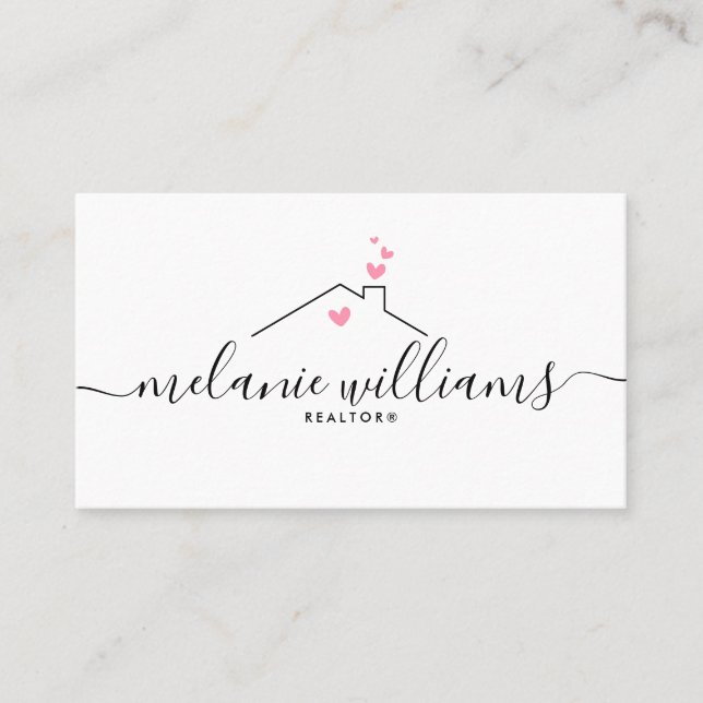 Pink Minimal Realtor  Business Card (Front)