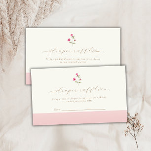 Pink Minimal Wildflower Baby Shower Diaper Raffle Enclosure Card