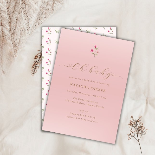 Pink Minimal Wildflower Baby Shower Invitation (Pink Minimal Wildflower Baby Shower Invitation)