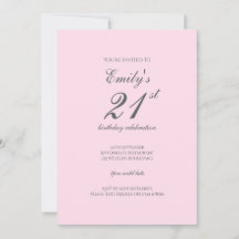 Pink Minimalist 21st Birthday Party Invitation