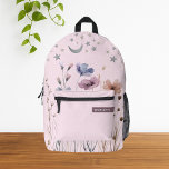 Pink Minimalist Boho Wildflower Custom Name Printed Backpack<br><div class="desc">This pink minimalist boho wildflower backpack is a perfect choice for women, girls, and kids who appreciate earthy tones and simple, nature-inspired designs. Ideal as a school backpack or a thoughtful personalised gift, it features delicate wildflower patterns that bring a calm, bohemian charm to any look. Whether you're heading back...</div>