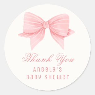 Pink Minimalist Bow Tie Baby Shower Classic Round Sticker