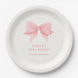 Pink Minimalist Bow Tie Baby Shower Paper Plate