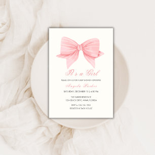 Pink Minimalist Bow Tie  Girl Baby Shower Invitation