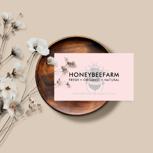 Pink Minimalist Bumble Bee & Honey Apiary Business Card