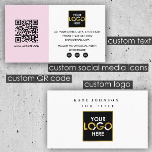 Pink Minimalist Business Your Logo Here QR Code Card
