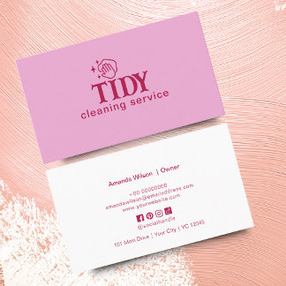 Pink Minimalist Cleaning Service Custom Business Card