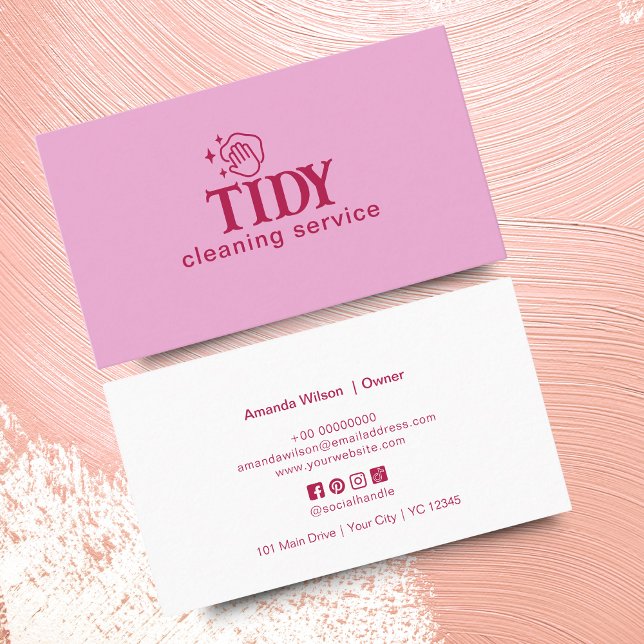 Pink Minimalist Cleaning Service Custom  Business Card (Creator Uploaded)