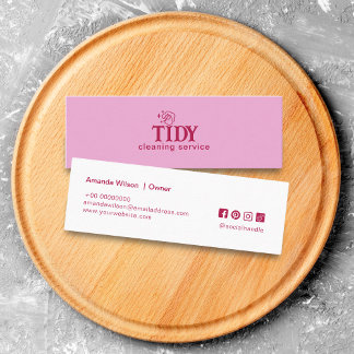 Pink Minimalist Cleaning Service Custom Mini Business Card