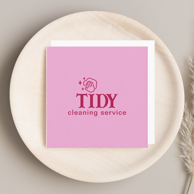 Pink Minimalist Cleaning Service Custom Square Business Card (Creator Uploaded)