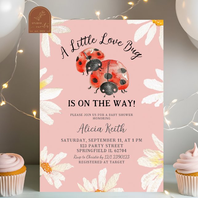 Pink Minimalist Daisy Lovebug Baby Shower  Invitation (Creator Uploaded)