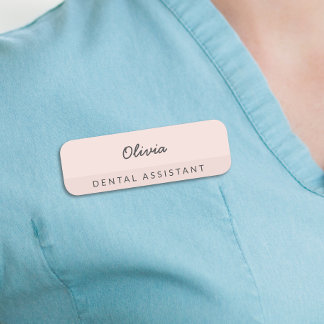 Pink Minimalist Dental Assistant Name Tag