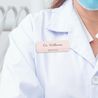 Pink Minimalist Dentist Name Tag