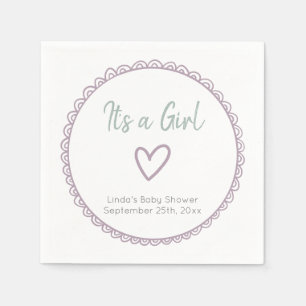 Pink Minimalist Doodle It's a Girl Baby Shower Napkin
