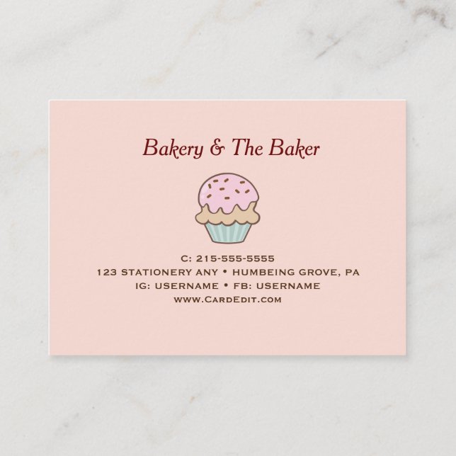 Pink Minimalist & Elegant  Bakery Business Card (Back)