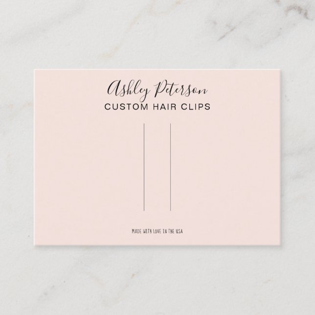 Pink minimalist elegant hair clip barrette display business card (Front)