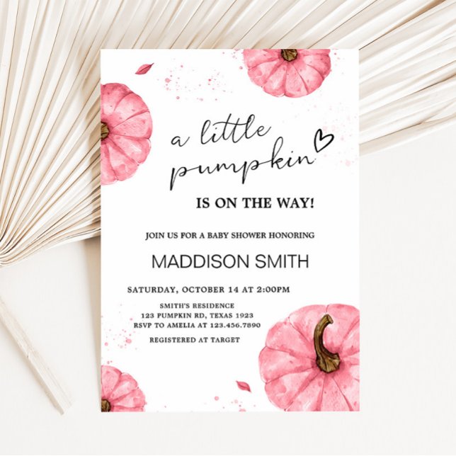 Pink Minimalist Fall Pumpkin Baby Shower Invitation (Pink Pumpkin Minimalist Baby Shower Invitation)