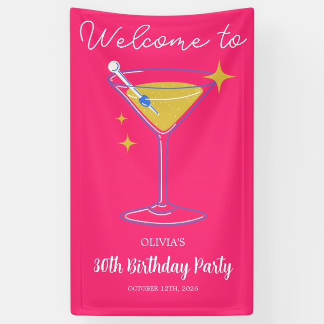 Pink Minimalist Girly 30th Birthday Sign Banner (Vertical)