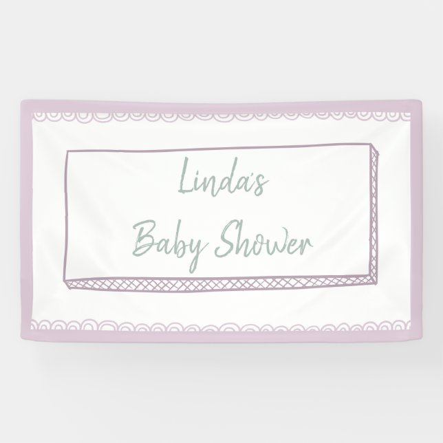 Pink Minimalist Hand drawn Doodles Baby Shower Banner (Horizontal)