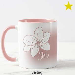 Pink Minimalist Hand Drawn Flower Your Name Mug