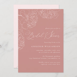 Pink Minimalist Hand-drawn Peonies Bridal Shower Invitation