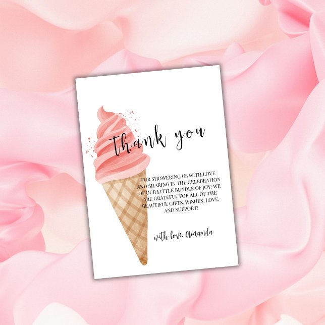 Pink Minimalist Ice Cream Scoop Baby Shower  Thank You Card (Pink Minimalist Ice Cream Scoop Baby Shower Thank You Card)