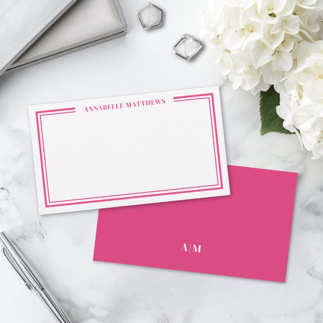 Pink Minimalist Initial Name Monogram Card (Pink Minimalist Initial Name Monogram Note Card)