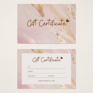 Pink Minimalist Marble Business Gift certificates