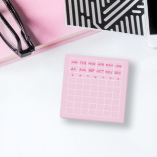 Pink Minimalist Monthly Planner Mini Calendar Post-it Notes