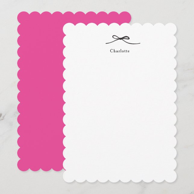 Pink Minimalist Personalized Note Card with Bow (Front/Back)