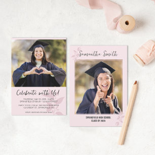 Pink Minimalist Photo Graduation Invitation
