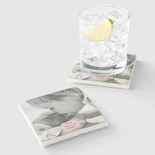 Pink Minimalist Photo Mother's Day Stone Coaster