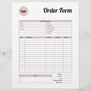 Pink Minimalist Product Order Form  Custom Letterhead