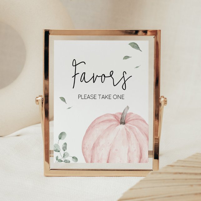 Pink Minimalist Pumpkin Baby Shower Favours Poster (Watercolor Pumpkin Baby Shower Favors Sign)