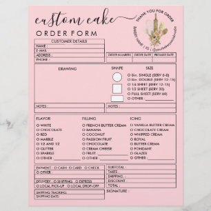 Pink Minimalist Rustic Wood Bakery Cake Order Form Flyer