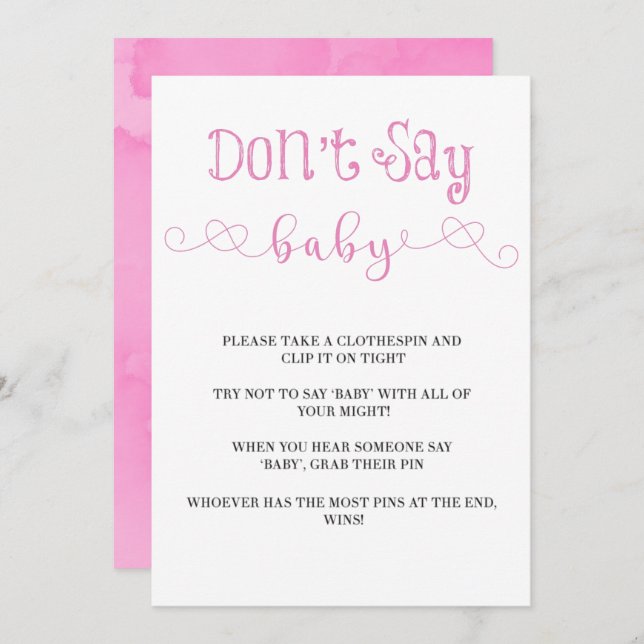 Pink Minimalist Script Don’t Say Baby Invites (Front/Back)
