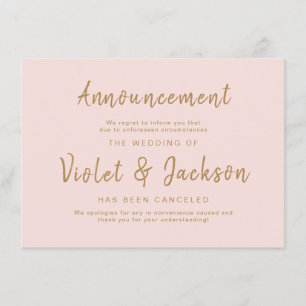 Pink minimalist script wedding cancellation cards