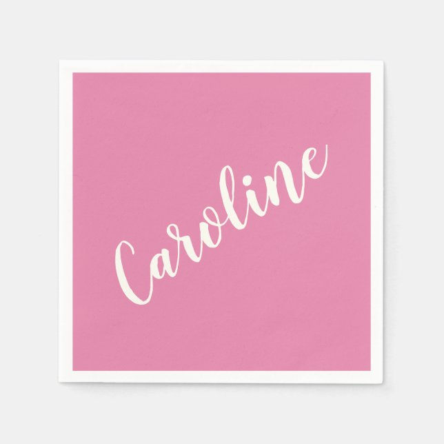Pink Minimalist Typography Personalised Name Napkin (Front)